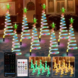 24'' Christmas Pathway Lights Outdoor, 8 Pack Multicolor 152 LEDs Smart Spiral Xmas Tree Light with APP&Remote, DIY, Timer, Waterproof LED Christmas Outdoor Decorations for Yard Patio Walkway (2FT*8)