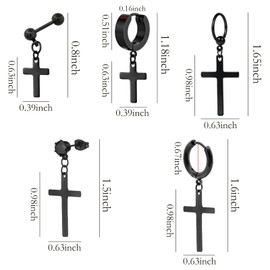 NEWITIN 15 Pairs Stainless Steel Stud Earrings for Men Hypoallergenic Earring Unisex Punk Earring Hoop Hinged Dangle Cross Earrings for Men Women