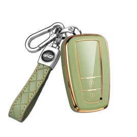 HIBEYO Smart Car Key Case Fits Toyota Protective Key Case Cover TPU for Camry Prius CHR Prius Prime Corolla Yaris Key Ring Key Box Key Fob 2 Buttons, Green