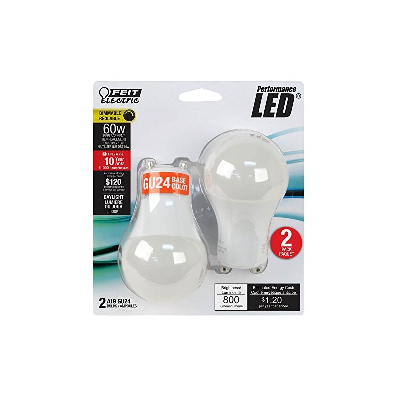 FEIT A60DM850GU2410KLED/2 800 Lumen 5000K Dimmable LED - 2 Pack
