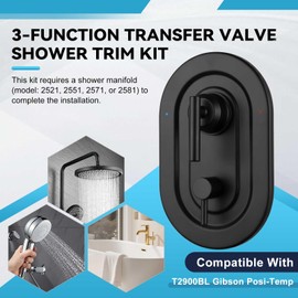 T2900BL Matte Black Shower Handle 3-Function Transfer Valve Shower Trim Kit, Compatible with Moen T2900BL Gibson Posi-Temp Series. 3-Function Transfer Valve Shower Handle (Valve Not Included)
