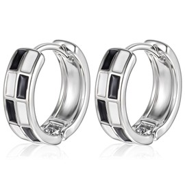 Checkered Hoop Earrings, Enamel Huggie Chunky Checkerboard Earrings, Chic Vintage Black and White Small Hoop Checkered Flag Earrings, Dainty Jewelry Gifts for Women