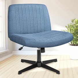NEO CHAIR Criss Cross Chair No Wheels Armless Cross Legged Office Desk Wide Comfy Vanity Makeup Chair Adjustable Computer Task for Home Office Fabric (Blue)