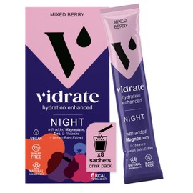 Electrolytes Powder - Hydration Sachets Packed with Vitamins - Zero Sugar Rehydration Sachet with No Artificial Sweeteners by ViDrate - Night Time Mixed Berry Small Pack 8 Electrolytes Sachets