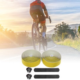 BULLSPANN 1 Pair Bicycle Handlebar Tapes, Non-Slip and Shock Absorbing Handlebar Tape, Faux Leather and EVA for Road Bike, Ventilation Grip Tape for MTB, 216 x 3 cm, Thickness 3 mm, Yellow