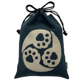 Edo-Ten Shingen Bag, Discharge Pattern, Matching Bag, 100% Cotton, Shijira Fabric, Drawstring Bag, Goshuin Bookbag, Inner Pocket, Men's, Women's, Cat Pattern, 031-T06 Cat Hand Three Flesh Navy