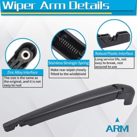 ZOFFI Rear Wiper + Rear Wiper Arm Replacement for Fiat 500 2007-2018, Windscreen Wipers Hiten with Natural Rubber Wiper Blades