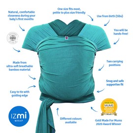Izmi Baby Wrap (2.3kg-9kg), Bamboo Fabric, Ideal For Newborns, Teal