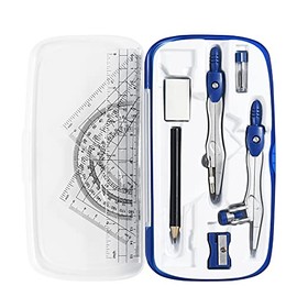 Vobou Math Geometry Kit Sets 10 Piece Student Supplies with Shatterproof Storage Box,Includes Rulers,Protractor,Compass,Eraser,Pencil Sharpener,Lead Refills,Pencil,for Drafting and Drawings（Navy blue）