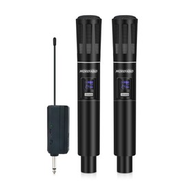 MOREFAND Wireless Microphone Set, 2.4G Hi-Res Audio, DSP Noise Reduction, 2-Pack with Receiver, Black Karaoke Singing, Wedding, DJ, Party, Speech, Church, Class Use,PA System