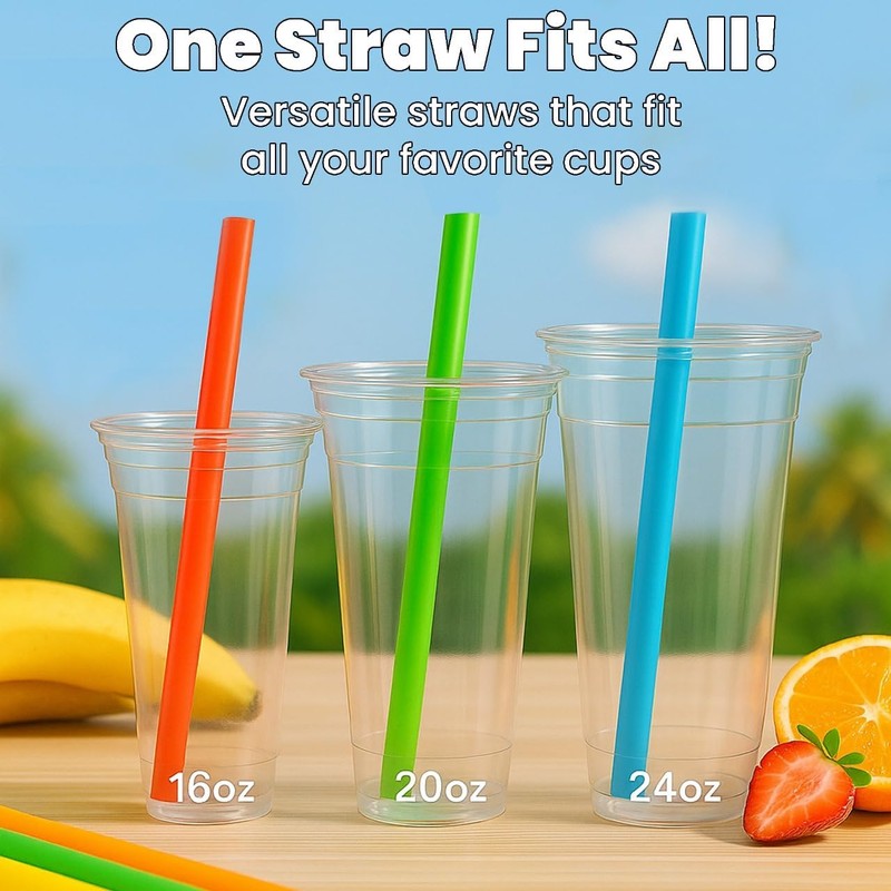 100 Pack Jumbo Smoothie Straws – Multi-Coloured Reusable Plastic Straws