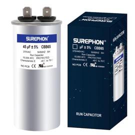 SUREPHON 45 Mfd Capacitor 370V/440V Round Run Start Capacitor for AC Motor Run or Fan Start and Cool or Heat Pump Air Conditioner