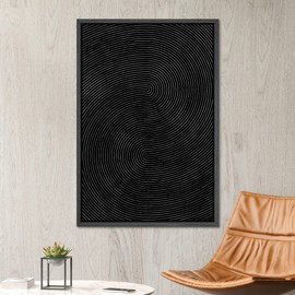 SIGNWIN Framed Canvas Print Wall Art Geometric Dark Black 3D Wave Landscape Abstract Shapes Illustrations Minimalism Contemporary Nordic Decorative for Living Room, Bedroom, Office - 24"x36" Black