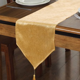 WAITER TREE Faux Linen Table runner Shiny Fabric with Tassel for Dressing Dining table Coffee Table and Bed Decoration