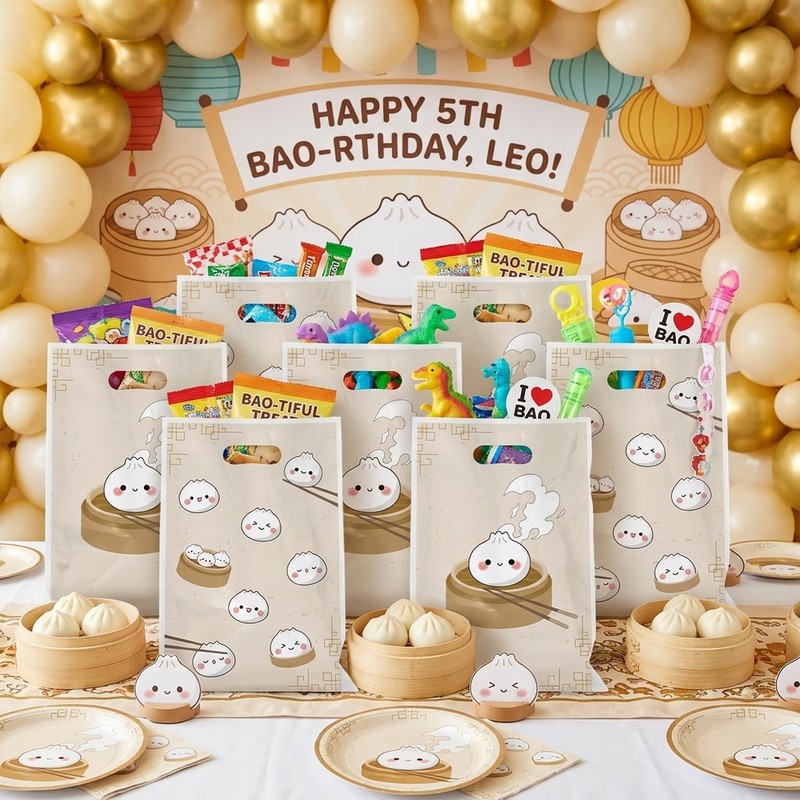 ArowlWesh 50Pcs Cute Bao Dumpling Favor Bags Plastic Gift Bags