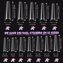 Wisebom Nagelspitzen Extra Lange Klare Künstliche Nägel, 240 Stk Gefälschte Halbe Abdeckung Fingernägel Quadratische Gerade Kunstnägel, Französische Nagelverlängerung für Nagelstudios&DIY Nagelkunst