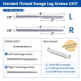 Muzata 20 Pack 1/8" Cable Railing Hardware Kit Swage Lag Screws Left and Right Handed Thread for Wood Post T316 Stainless Steel Deck Cable Railing System 10 Pairs CK17