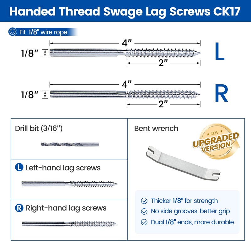 Muzata 20 Pack 1/8" Cable Railing Hardware Kit Swage Lag