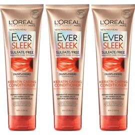 L'Oreal Paris Hair Care Eversleek Sulfate Free Keratin Caring Conditioner, 3 Count