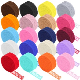 Keadic 20 Rolls 1.5 cm Lace Ribbon, Single Side Lace Trim, Lace Trim, Mixed Colour Floral Pattern Fabric, Mixed Colour Floral Pattern Fabric, Lace Ribbon, for Gift Wrapping