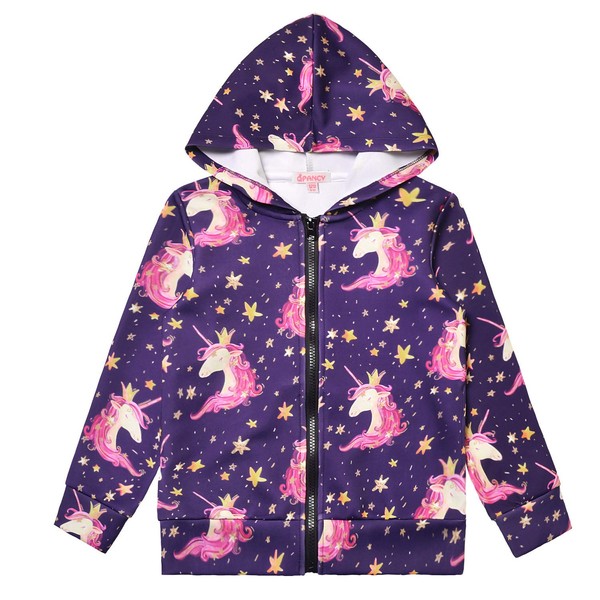 Sudadera con capucha para niña con cremallera y bolsillos, estrella,