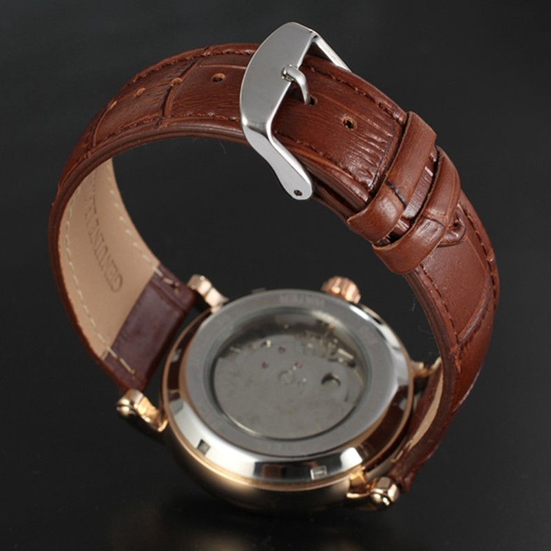 FORSINING Male Automatic Watch PU Leather Strap Analog Wristwatch(White Rose