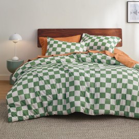 Bedsure Comforter Set Queen Size - Checkered Bedding Comforter Set for Boys, 3 Pieces, 1 Soft Green Comforter and 2 Pillow Shams
