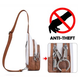 Haytijoe Crossbody Bags for Women Leather Sling Bag Anti-theft Cross Body Bag Travel Sling Purse Chest Bags Fanny Packs（Anti Theft White-brown）
