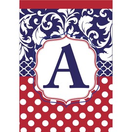 Monogram A Red White Polka Dot and Filigree Blue 18 x 13 Rectangular Applique Small Garden Flag