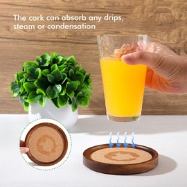 Wood Cork Coasters for Drinks Absorbent with Holder, Large Wooden Coasters for Coffee Table, Cork Coasters for Wooden Table Decor New Home Gifts Mom's Day - Rustic Original Wood Color 4.72Inch, Brown