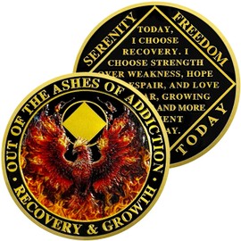 Fiery Phoenix Sobriety Coin | Bold Golden AA Medallion with Capsule | Anniversary Token for Men & Women in Recovery | Celebrate Sobriety Milestones with Strength and Resilience
