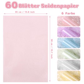 Kesote 60 Papel de Seda multicolor Papel de 6 Colores para Hacer Manualidades Regalo Decorativas (50 x 35 cm)