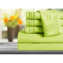 Mocassi Queen Sheet Set - Luxury Hotel 1800 Premier Bedding Sheets & Pillowcases - Ultra Soft Breathable & Cooling Bed Sheets - Deep Pocket - Wrinkle Resistant - 6 Piece Set - Queen, Lime