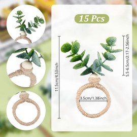 AHANDMAKER Napkin Rings Set of 15, Eucalyptus Leaf Napkin Rings Boho Wood Beads Farmhouse Easter Napkin Ring Holder for Wedding Banquet Family Dining Spring Summer Party Table Decor