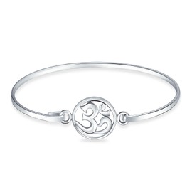 Bling Jewelry .925 Sterling Silver Aum Om Sanskrit Symbol Charm Yoga Spiritual Harmony Ohm Bangle Cuff Bracelet For Women