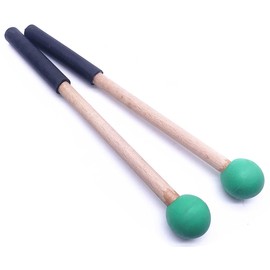 Jiayouy 8 Inch Rubber Head Percussion Mallets Sticks for Tongue Drum, Xylophone,Glockenspiel, Woodblock, Bell Pack of 2 Green