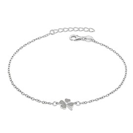 Tuscany Silver Women's Sterling Silver Rhodium Plated Cubic Zirconia Clover Bracelet of 19 cm/7.5 inch