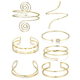 Nymora 7 Pcs Arm Cuff Jewelry for Women – Gold Upper Arm Cuff Bangle Band Armlet, Adjustable Bracelet Set