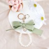 Keyring for Women, Green Ribbon Bow with Imitation Pearl Bracelet