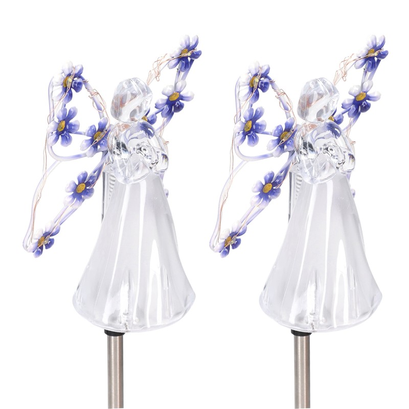 2 Pack LED Solar Angel Lights Solar Powered White Light