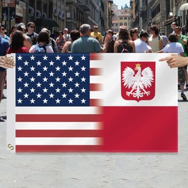 3×5 FT USA Poland Combo Flag,Large Polish Friendship Decor,Double Side Digital Printed 150D Polyester Banner With Canvas Header Brass Grommet For Outdoor Indoor Parade Car