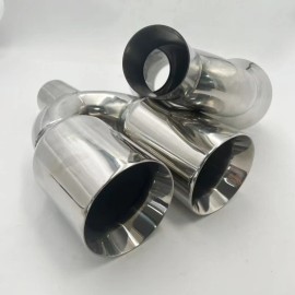 Unbranded QUAD 4" OUT CHROME EXHAUST TIP STAGGERED L&R PAIR 2.5" INLET DUAL WALL ANGLE CUT