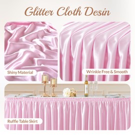 Pink Rectangle Table Skirt 11.5 Feet Pink Glitter Sequins Table Skirt for Rectangular/Round/Square Tables 14 Feet Pleated for Weddings Birthday Party