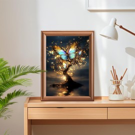 Lxmsja Fantasy Tree Diamond Art Kits for Adults, Butterfly Diamond Painting Kits for Beginners, 5D DIY Full Drill Gem Art Crafts for Adults, Home Wall Decor 12x16 inch