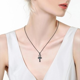 Midir&Etain Ankh Chain 925 Sterling Silver Eye of Horus Pendant Necklace Egyptian Necklace Ankh Cross Jewellery Gift for Men and Women, Sterling Silver, Turquoise