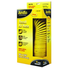 Amflo 4-50E-RET Yellow 200 PSI Nylon Recoil Air Hose 1/4" x 50' With 1/4" MNPT Swivel End Fittings