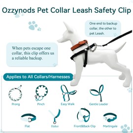 Ozzynods Dog Collar Safety Clip, Chew Proof Prong Collar Double Ended Backup Clasp Stainless Steel, Heavy Duty Dog Chain Leash Connector for Harness, Pinch Collar, Gentle Lead with Carabiner, 10in