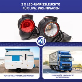 Web Truck 2 x LED Umrissleuchte Begrenzungsleuchte Hängend Positionsleuchte 12-24V, 3 Farben: weiß, rot, orange für LKW PKW Anhänger, Trailer, Wohnwagen usw