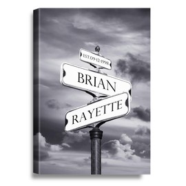 A&T ARTWORK Street Sign Black and White Canvas Prints Gift Your Names,the Date and romantic verses or write your own message Gift for Anniversary,Valentine's day,Wedding. 12X18 inches