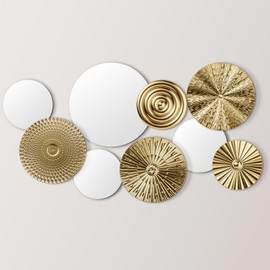 Blulu 9 Pcs Mirror Wall Decor Multi Metal Home Decor Decorative Circle Plates Mirror, Modern Round Large Wall Art Sculpture Decor for Living Room, Office, Bedroom, Kitchen, Hallway (Gold)